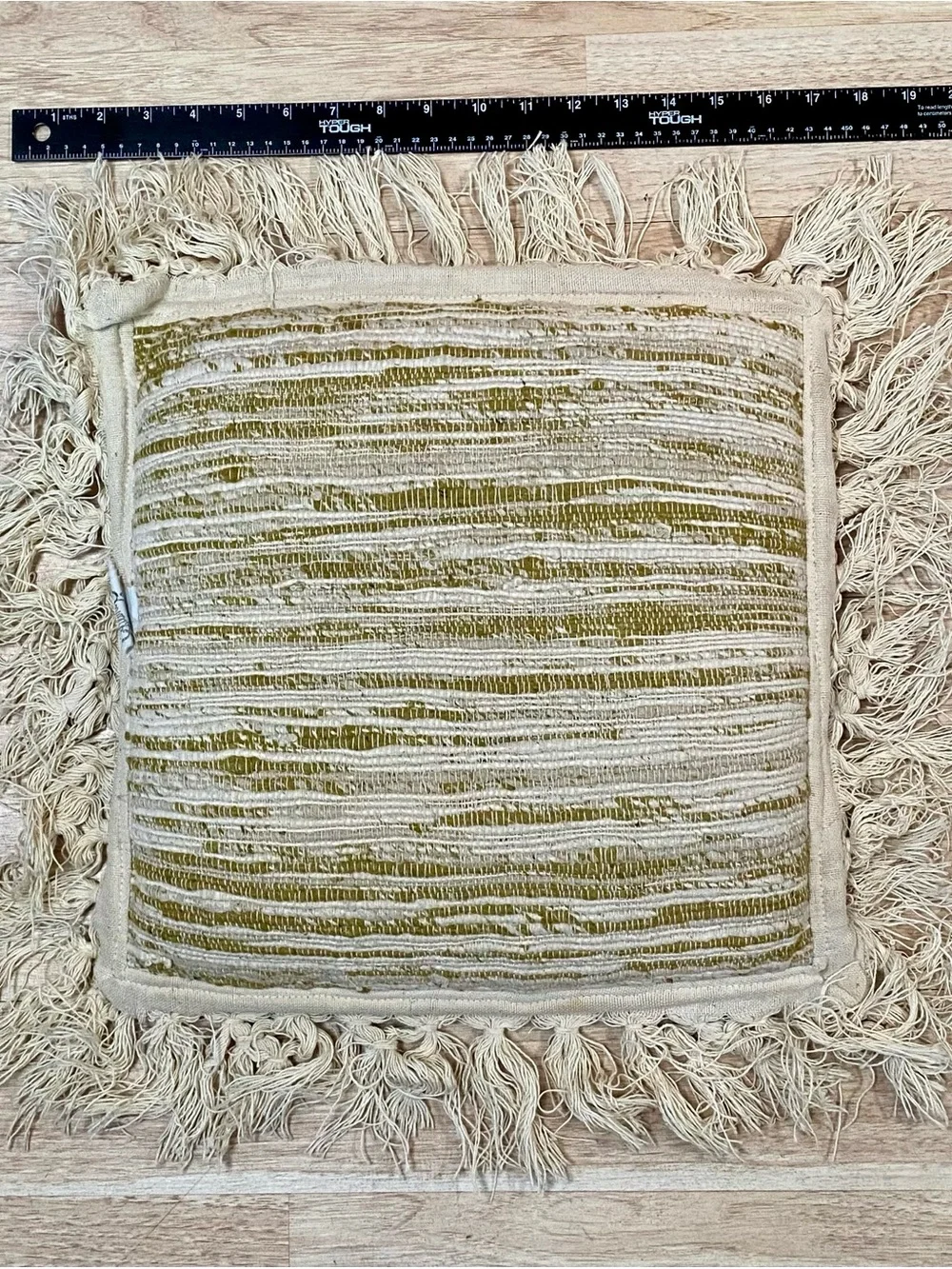 Vintage Irovy Textured Throw Pillow Horizontal Stripe Fringe Edge Approx 14x14in